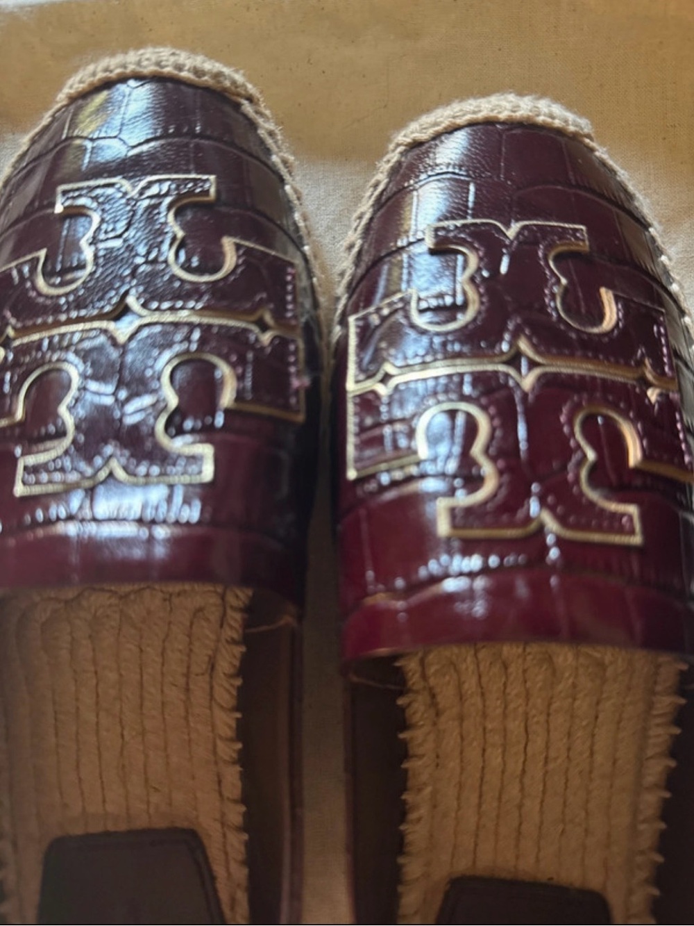 Tory Burch Ladies Croc-Embossed Burgundy Leather Slip-On Loafers